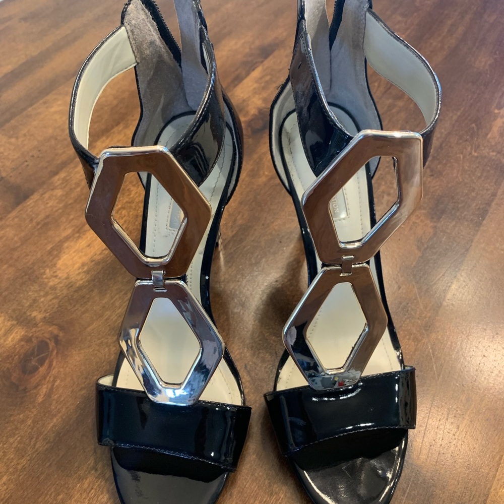 BCBG black and silver heels